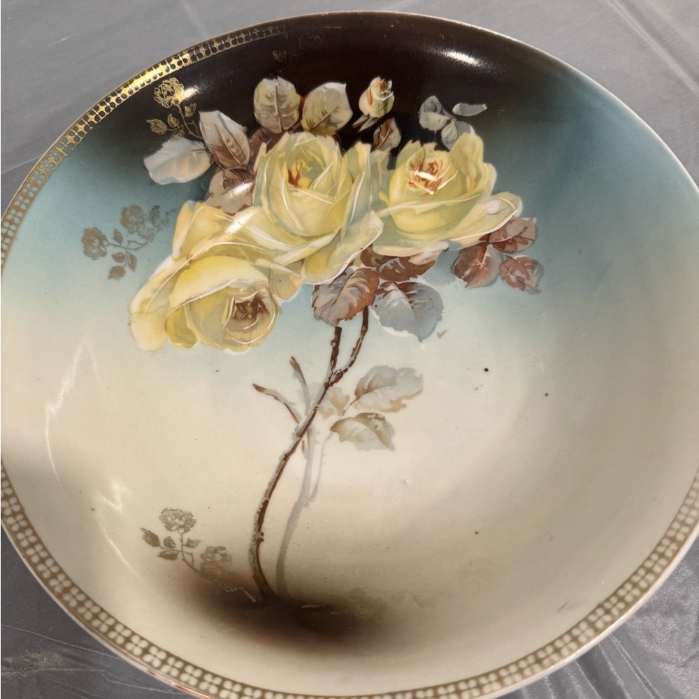 Vintage Floral Serving Bowl Hand Painted Roses Gold Rim Cottagecore - Picture 2 of 6